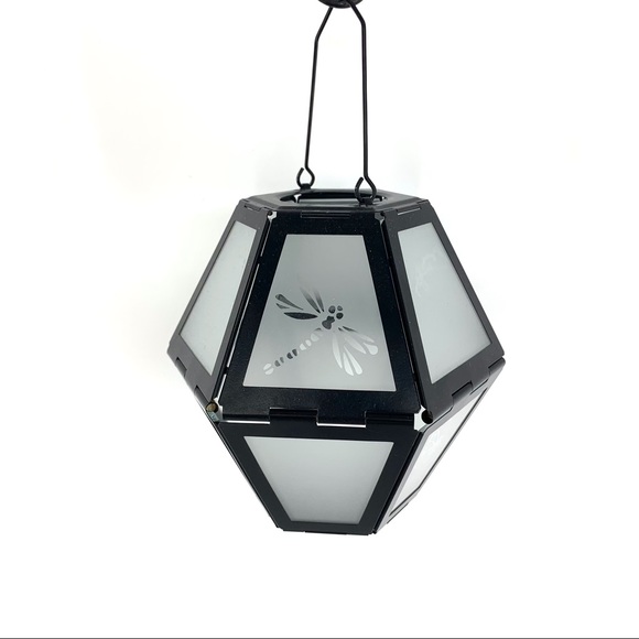 Frosted Glass and Black Metal Collapsable Hanging Tea Light Lantern - Picture 3 of 16